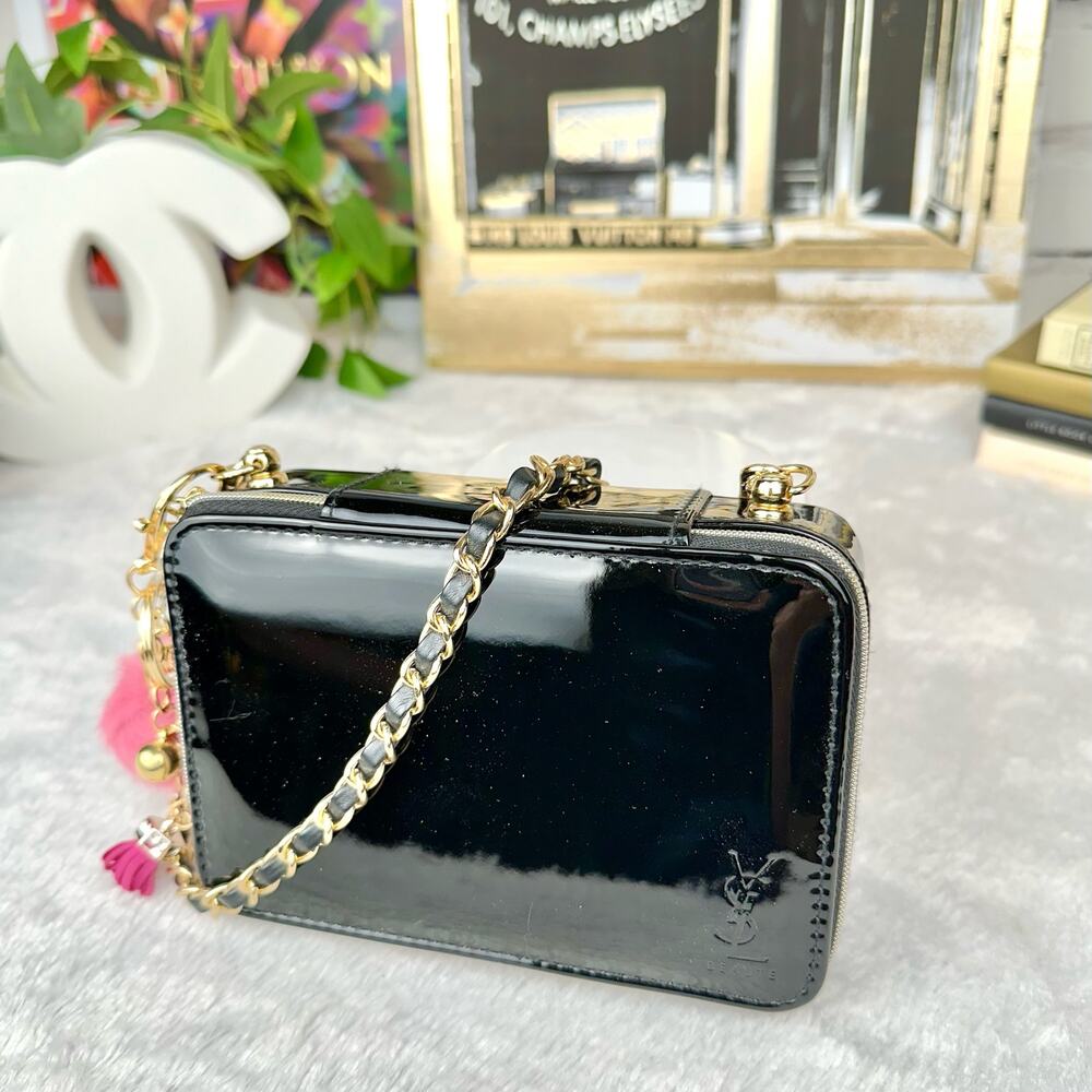 SOLD YSL Yves Saint Laurent Black patent faux leather beauty case crossbody b… - Picture 4 of 15